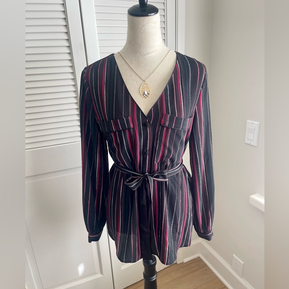 Black Pinstripe Tie Waste Too by Laundry